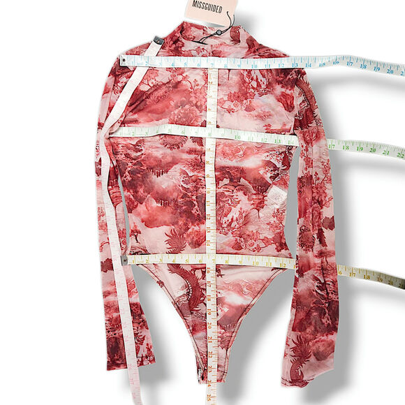 Missguided Mesh Dragon Print Bodysuit Mock Neck Long Sleeve Sheer Stretch 4 NWT - Picture 9 of 9